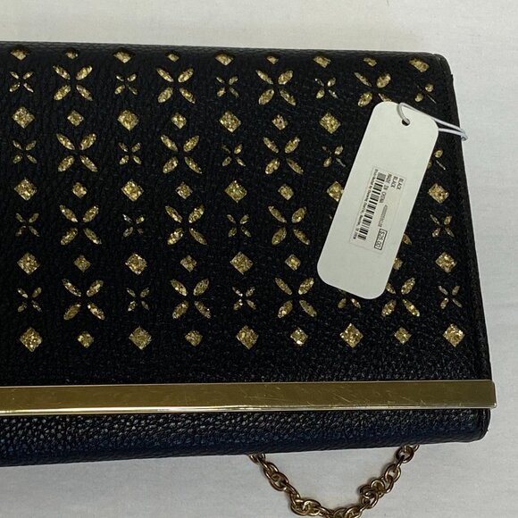 Charming Charlie Cutout Front Envelope Foldover Gold Chain Clutch Bag Black NWT - Picture 7 of 7
